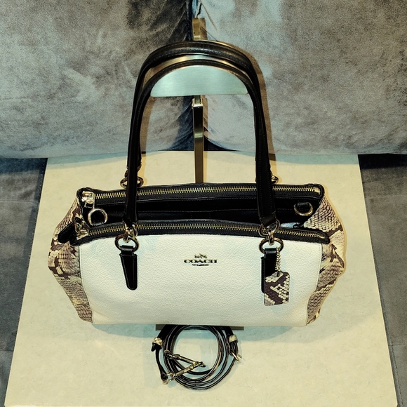 COACH CHRISTIE CARRYALL EXOTIC CROSS GRAIN LEATHER SNAKE PRINT CROSSBODY SATCHEL - Picture 7 of 16